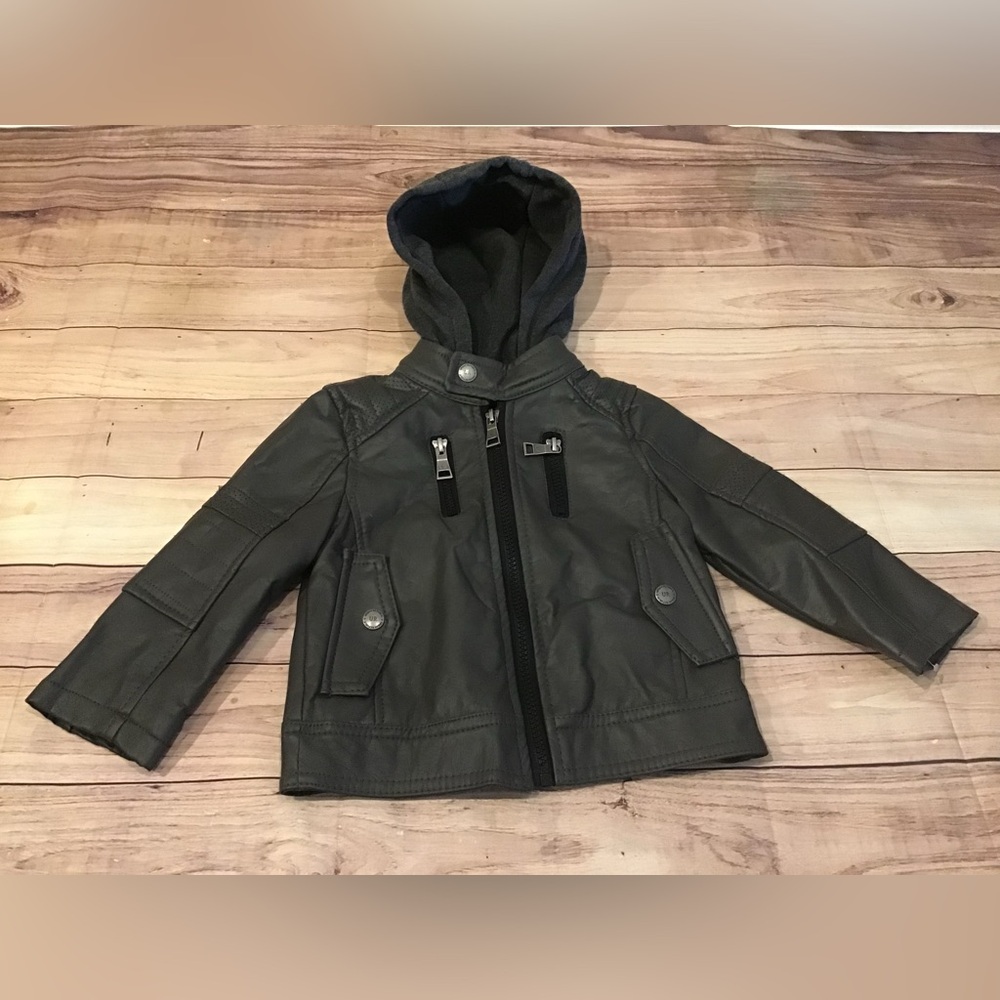 Urban republic boys faux leather jacket hoodie full zip size 18 months -new